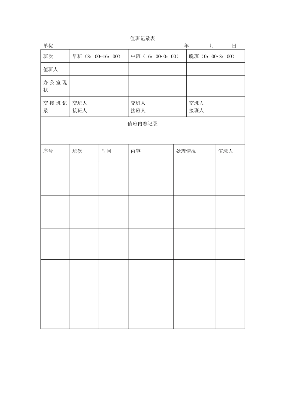 值班记录表、电话表_第1页