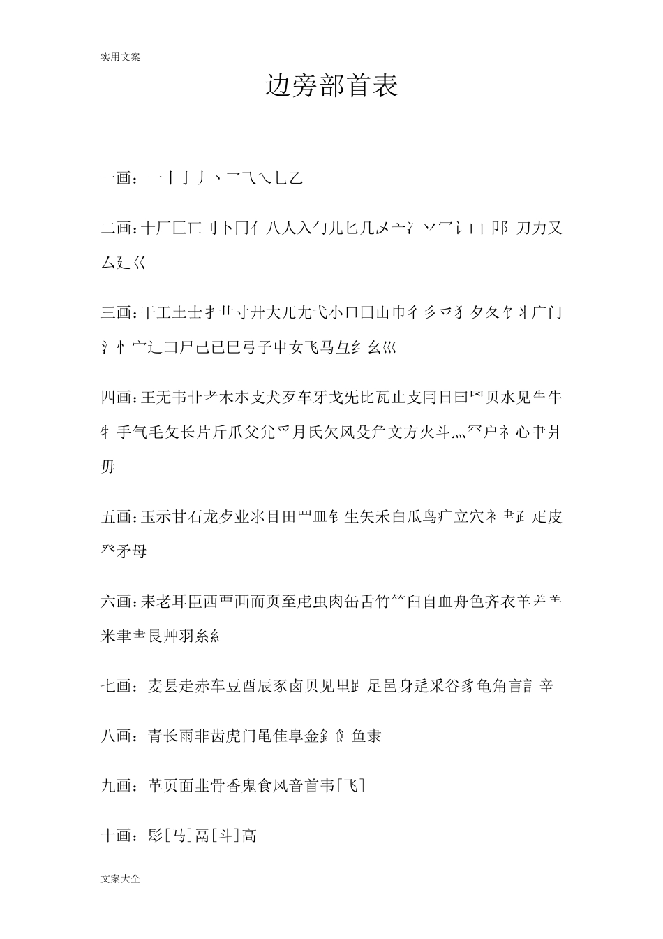 偏旁部首大全及名称_第1页