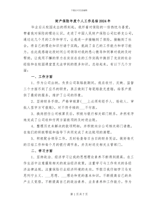 财产保险年度个人工作总结2024年