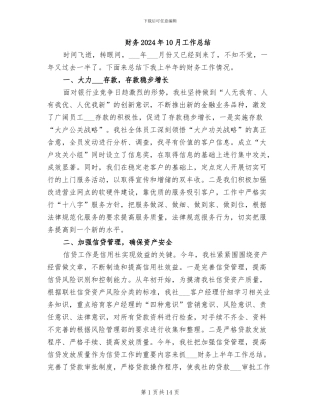 财务2024年10月工作总结
