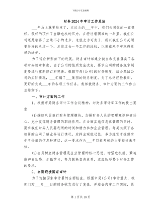 财务2024年审计工作总结