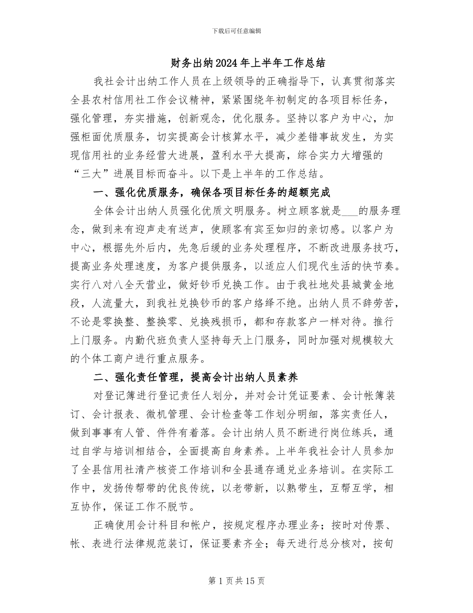 财务出纳2024年上半年工作总结_第1页