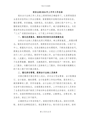 财务出纳2024年上半年工作总结