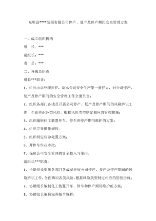 停产、复产及停产期间安全管理方案