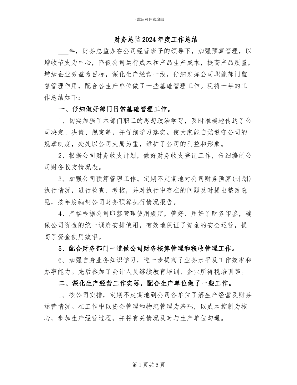 财务总监2024年度工作总结_第1页