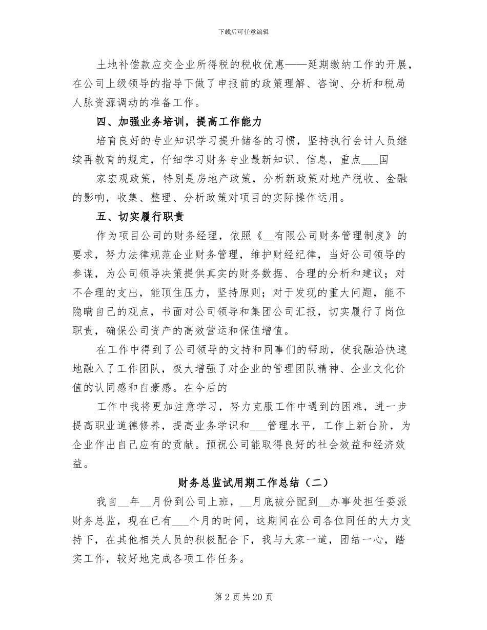 财务总监试用期工作总结2024年_第2页