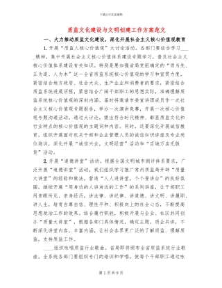 质监文化建设与文明创建工作方案范文