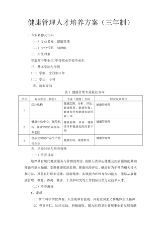 健康管理人才培养方案(三年制)