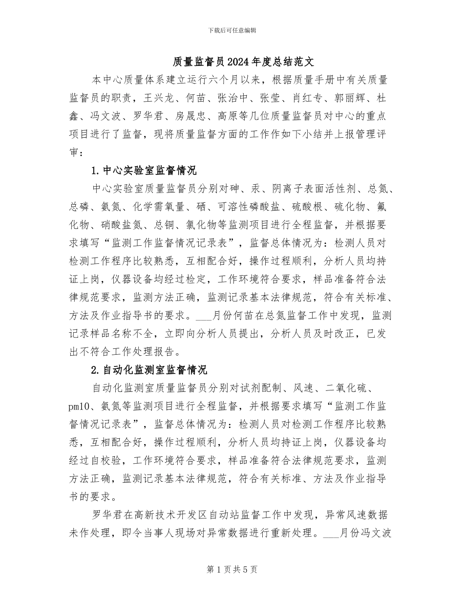 质量监督员2024年度总结范文_第1页