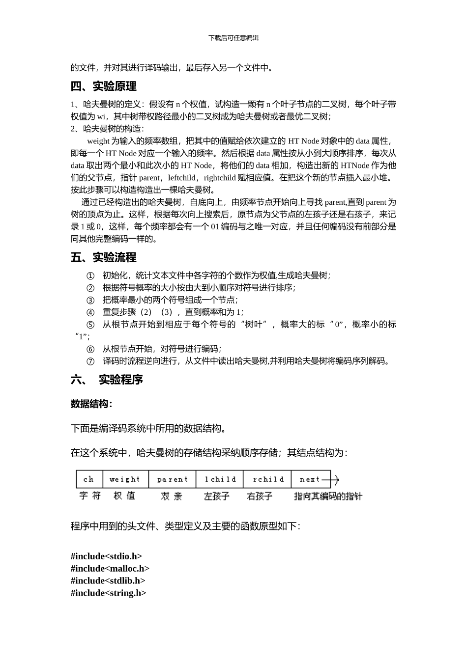 赫夫曼树的实现数据结构实验报告_第2页
