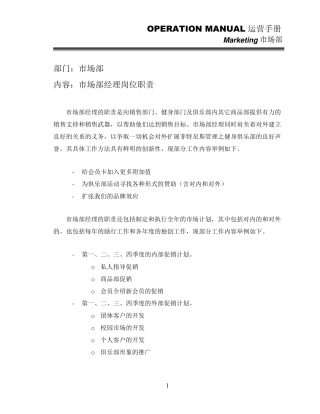 健身俱乐部市场部