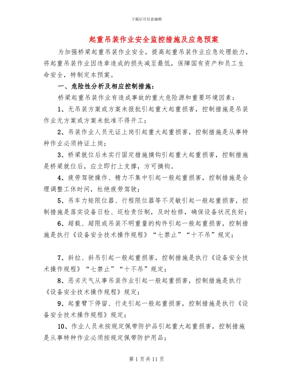 起重吊装作业安全监控措施及应急预案_第1页
