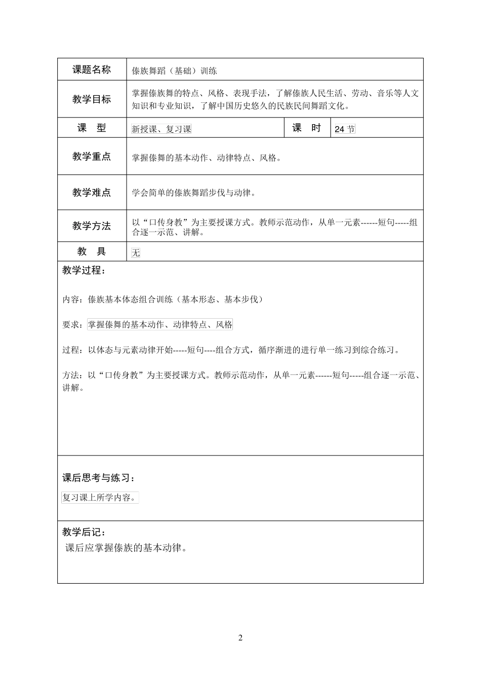傣族舞蹈(基础)训练教案_第2页