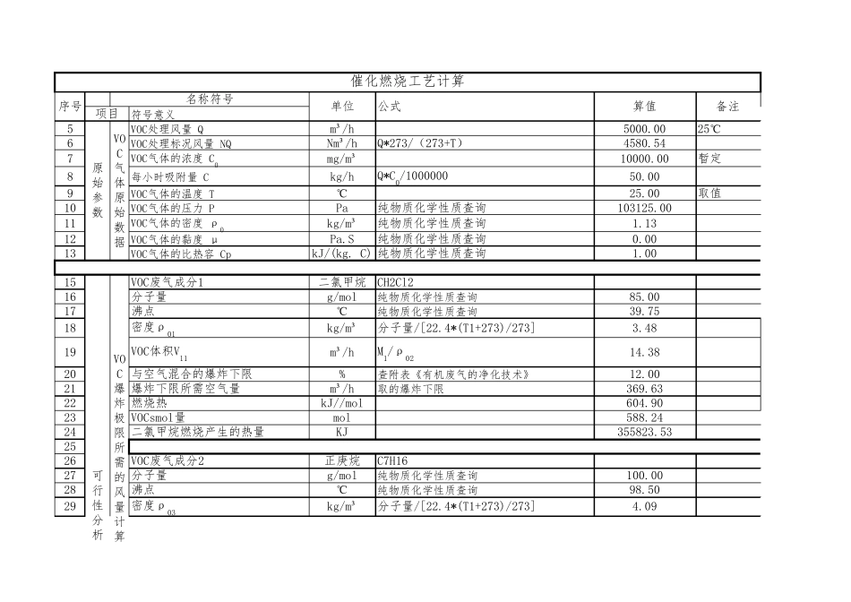 催化燃烧设计计算总表_第1页