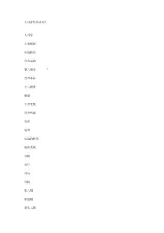 儿科常用英语词汇