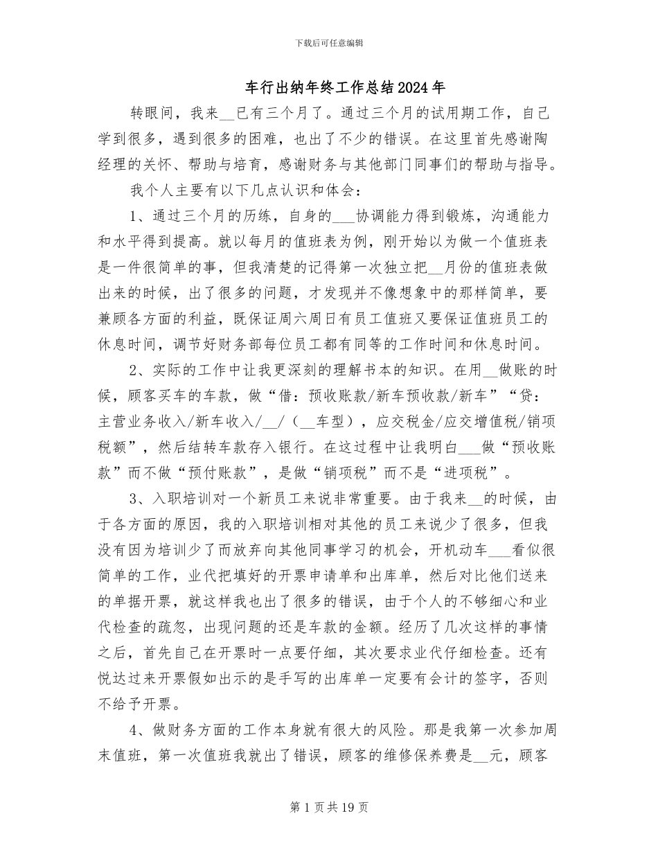 车行出纳年终工作总结2024年_第1页