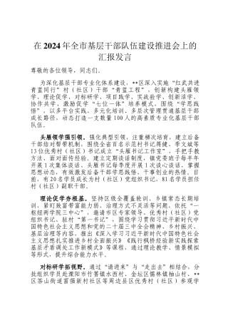 在2024年全市基层干部队伍建设推进会上的汇报发言