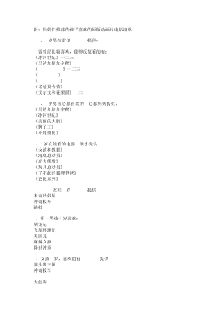 儿童原版英文动画片电影清单