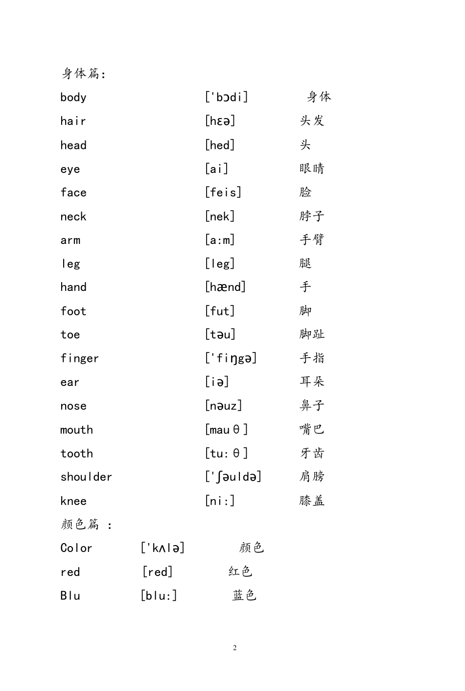 儿童常用英语单词大全_第2页
