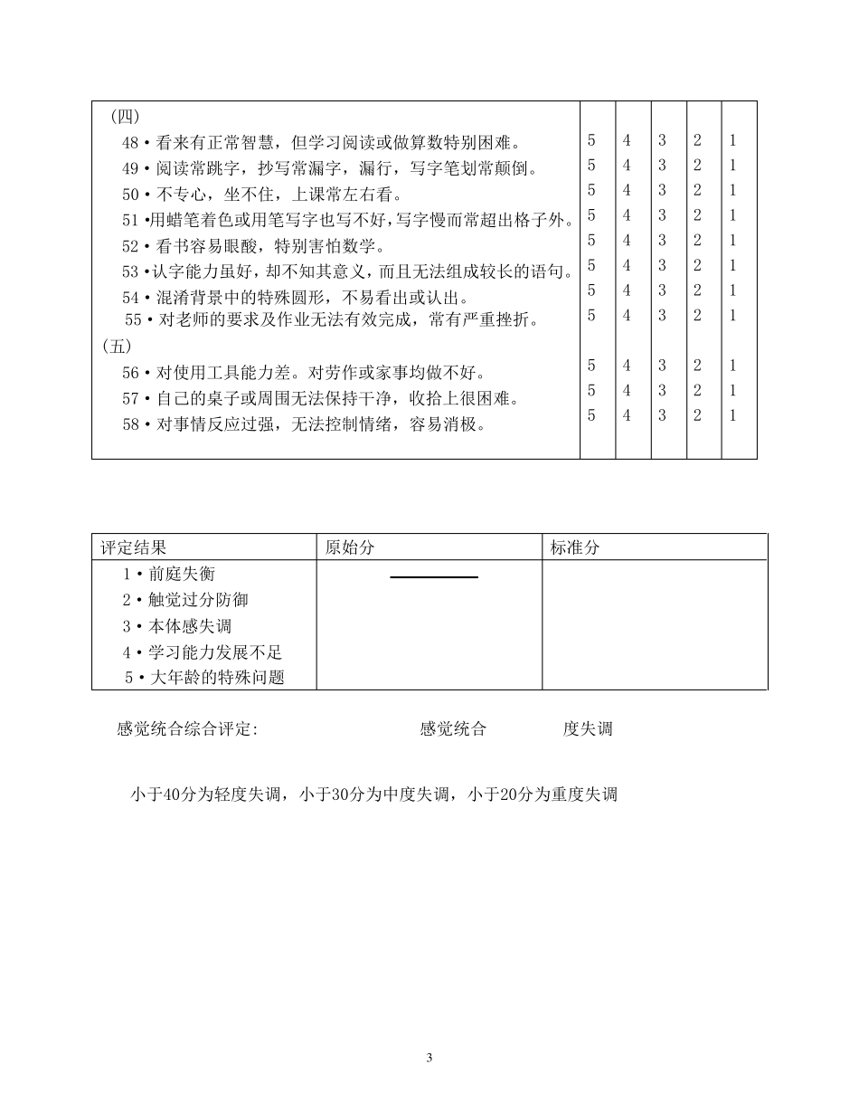 儿童感觉统合能力评定量表_第3页