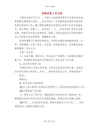 迎峰度夏工作方案(2篇)