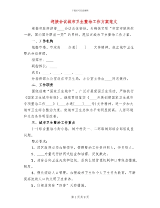 迎接会议城市卫生整治工作方案范文