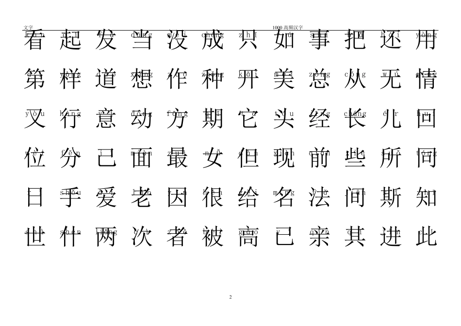 儿童识字1000大字体汉字便于学习打印(加拼音)_第2页
