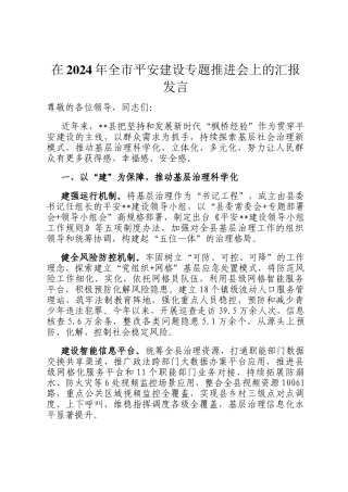 在2024年全市平安建设专题推进会上的汇报发言