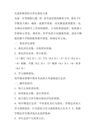 先进班集体综合评比量化方案