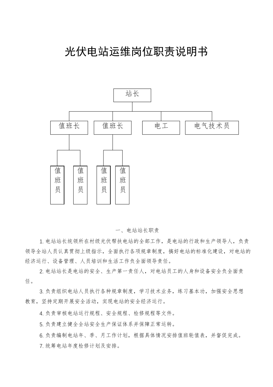光伏电站运维岗位职责说明书_第1页