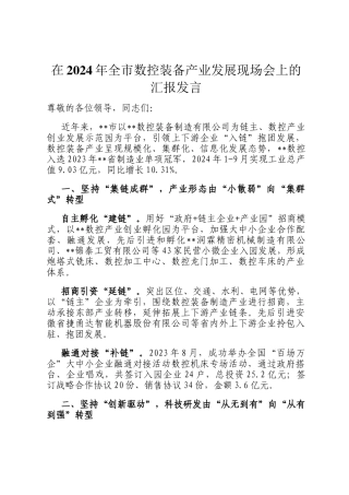 在2024年全市数控装备产业发展现场会上的汇报发言