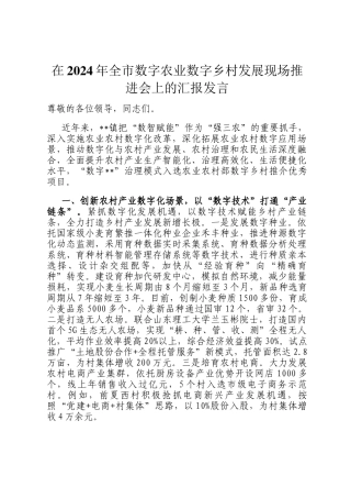在2024年全市数字农业数字乡村发展现场推进会上的汇报发言