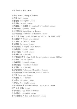 光学术语中英文对照