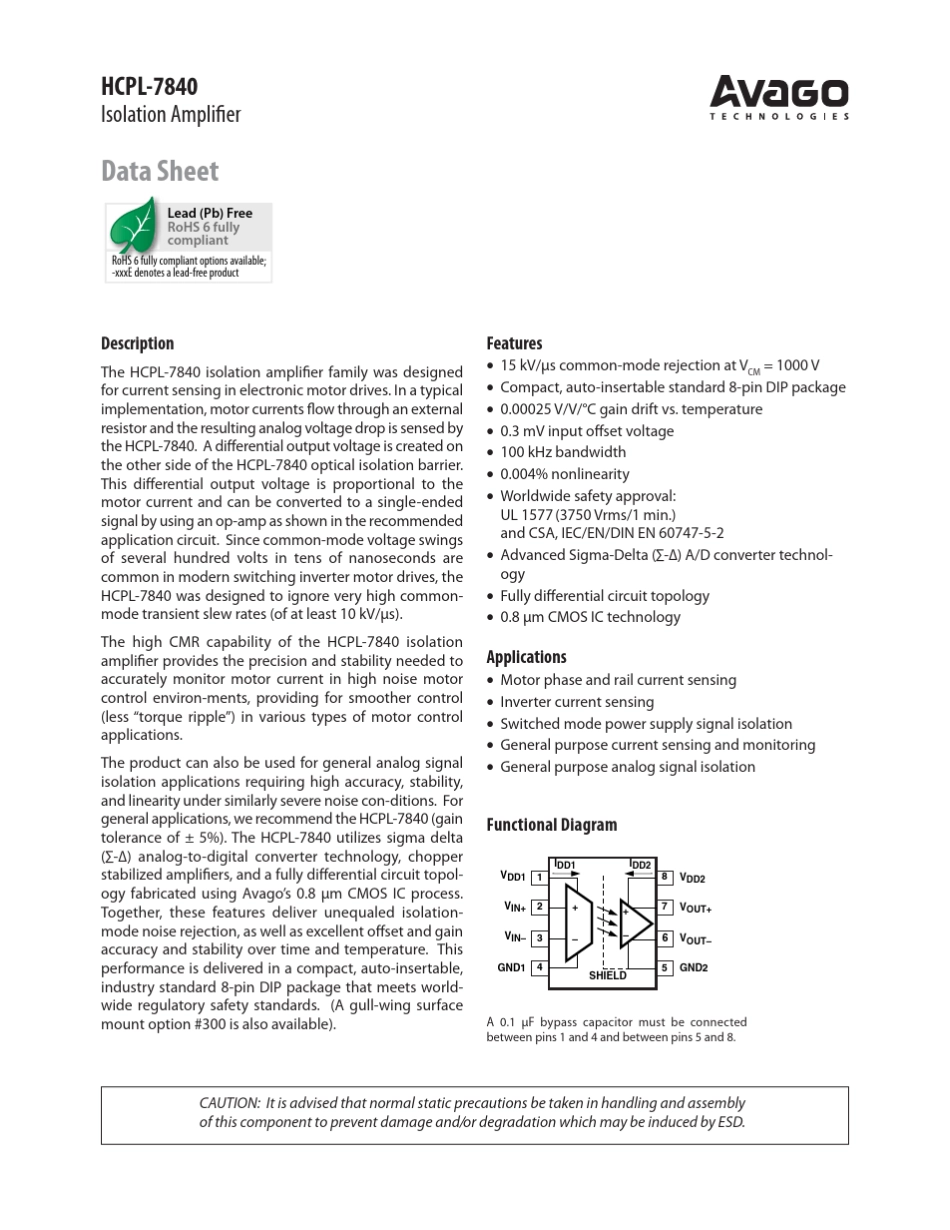光电隔离传感器HCPLA7840_第1页