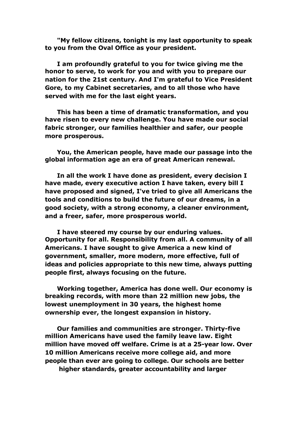 克林顿2001年离职演说(中英文)_第1页