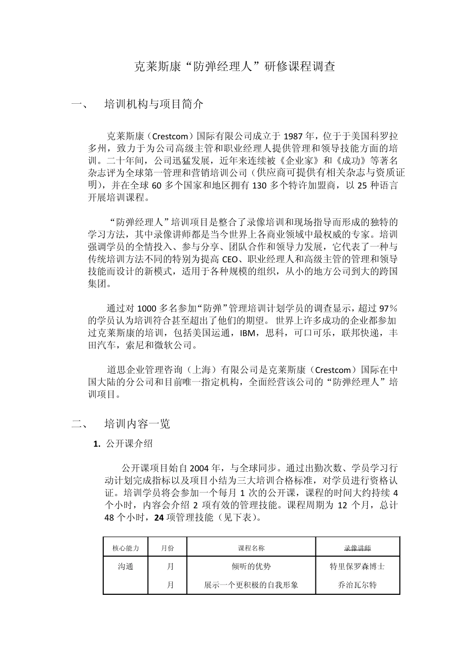 克莱斯康“防弹经理人”研修课程调查_第1页