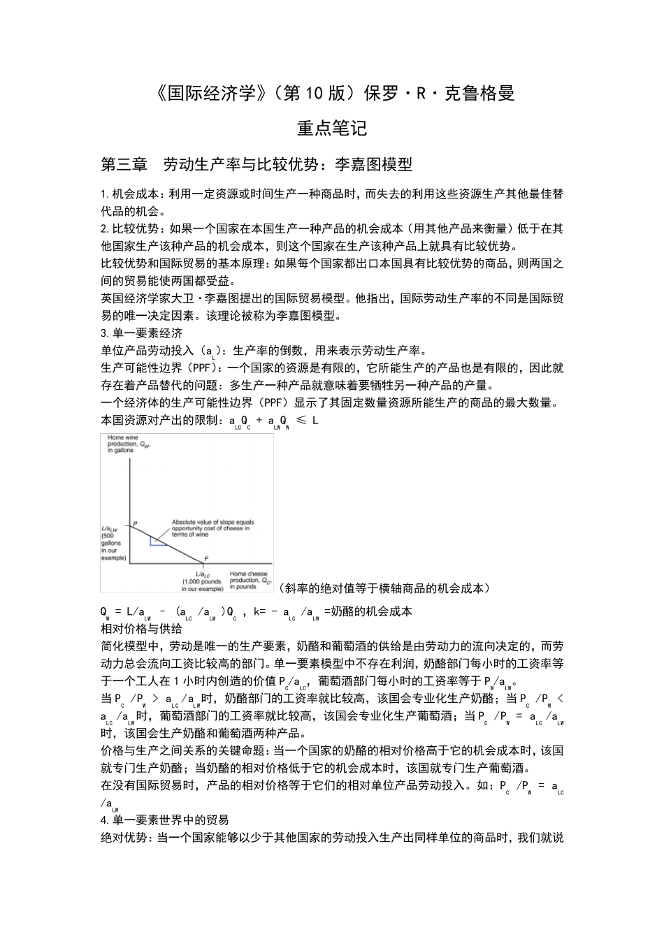 克鲁格曼国际经济学第十版重点笔记_第1页