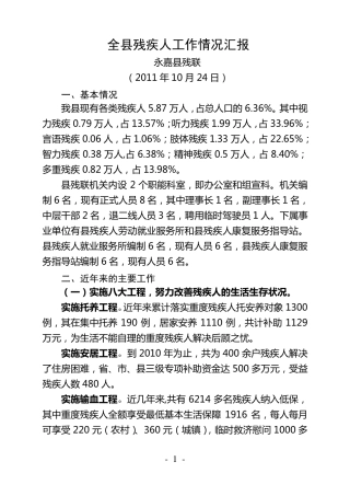 全县残疾人工作情况汇报