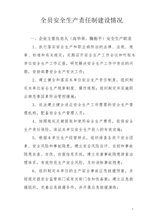 全员安全生产责任制建设情况