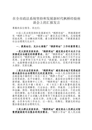 在全市政法系统坚持和发展新时代枫桥经验座谈会上的汇报发言