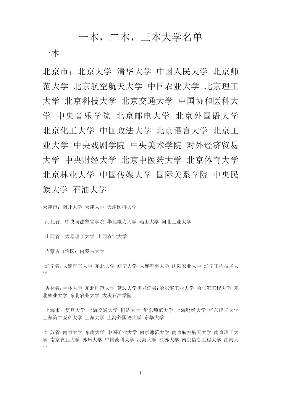 全国一本、二本、三本高校_第1页