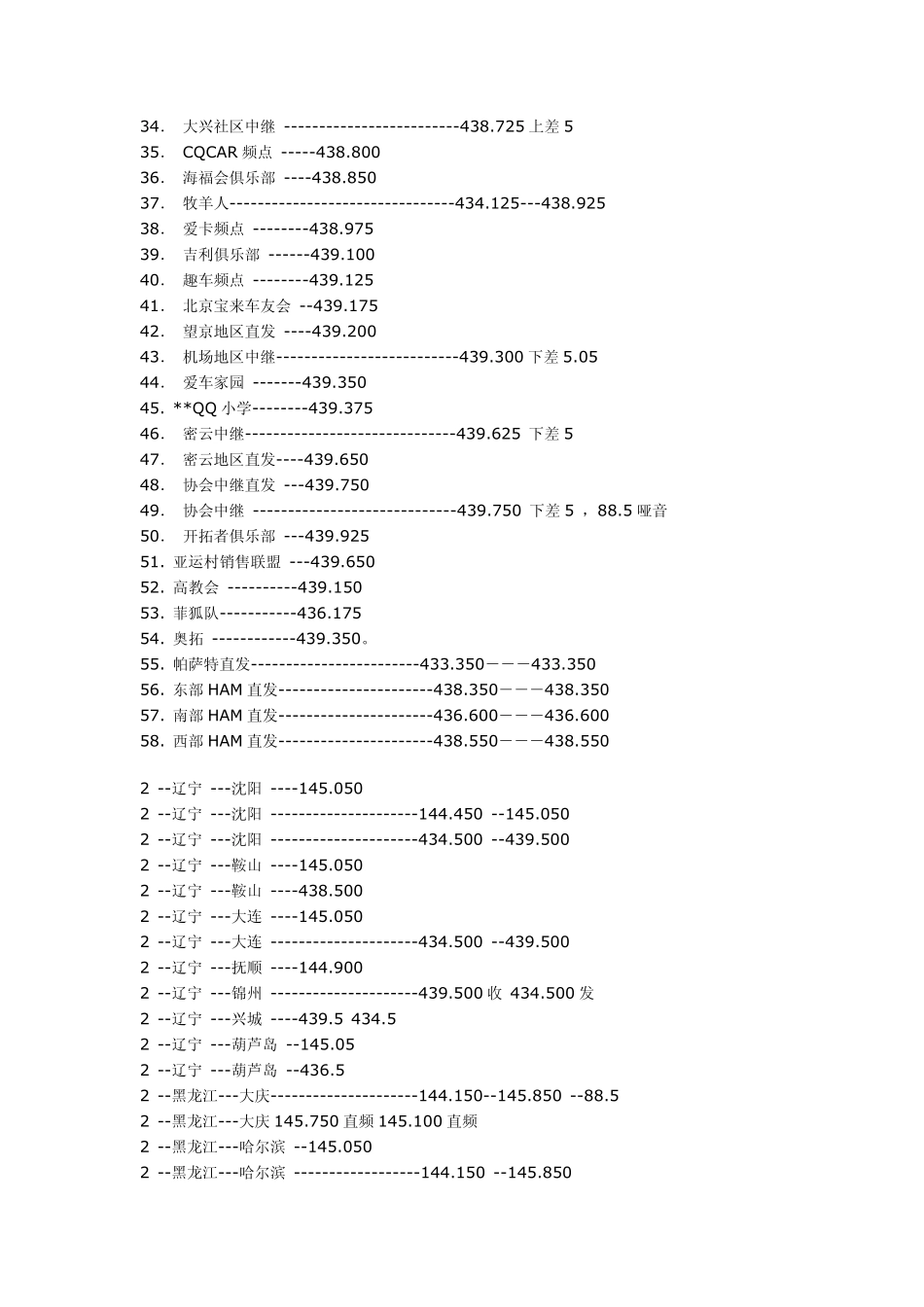 全国业余电台频率直频、中继一览表_第2页