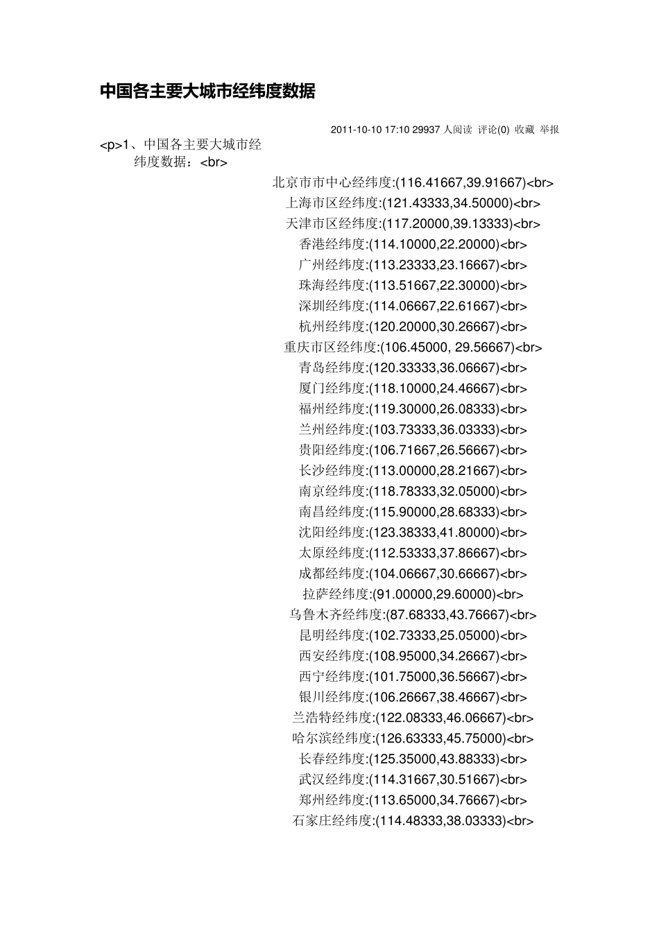 全国主要城市经纬度_第1页