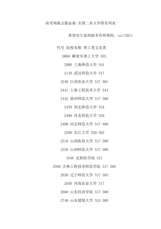 全国二本大学详细排名
