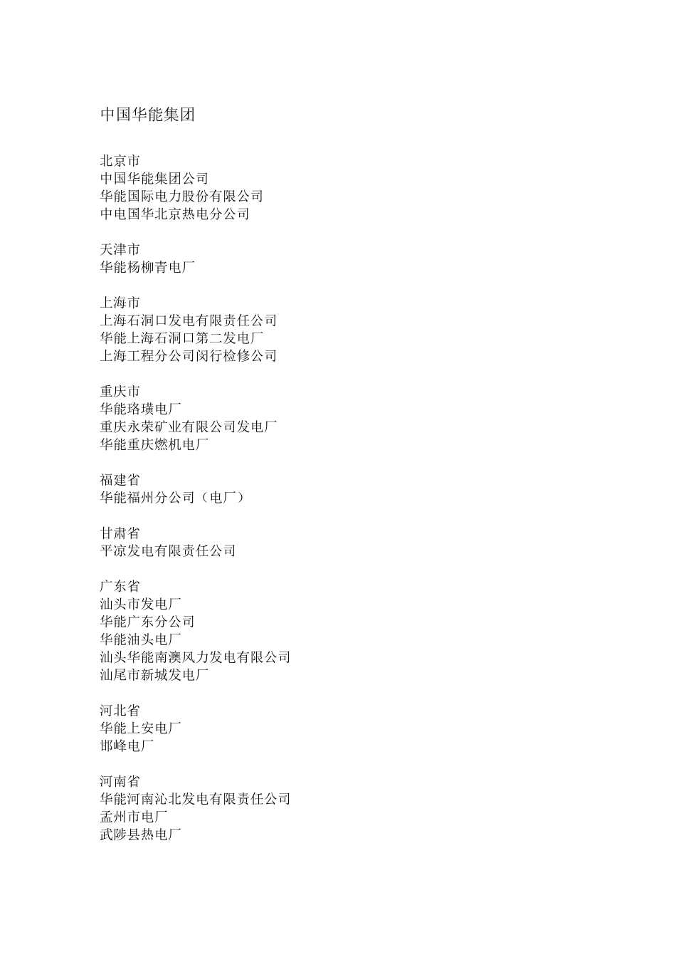 全国五大发电集团、地方电厂及所属公司_第1页
