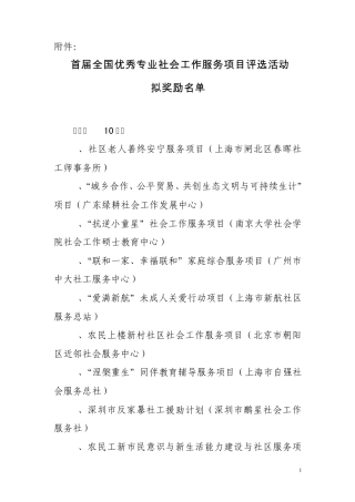 全国优秀专业社会工作服务项目