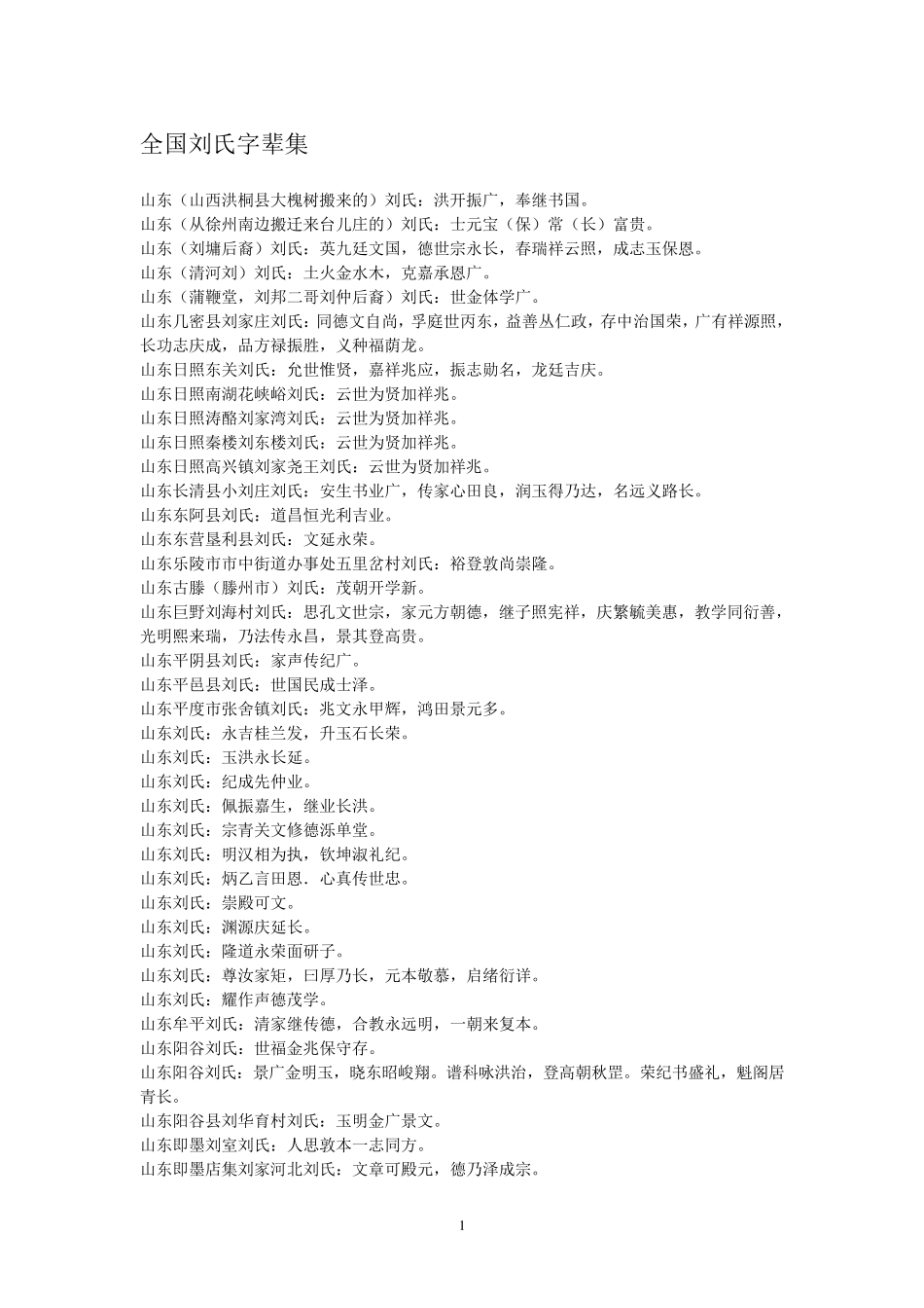 全国刘氏字辈集_第1页