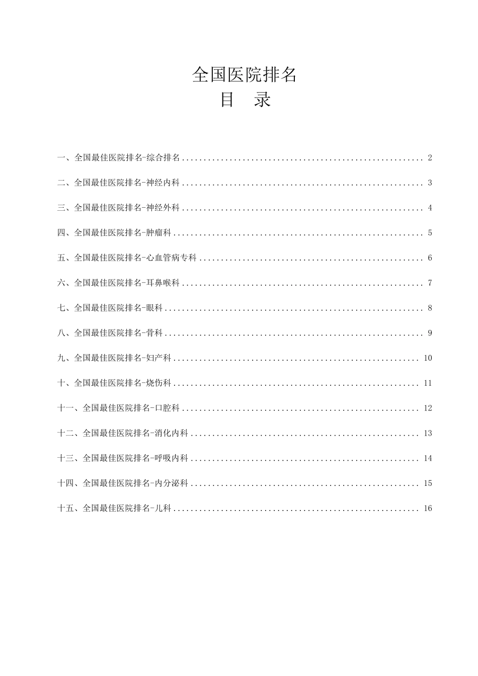 全国各专业十大医院排名_第1页