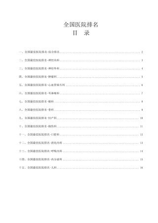 全国各专业十大医院排名