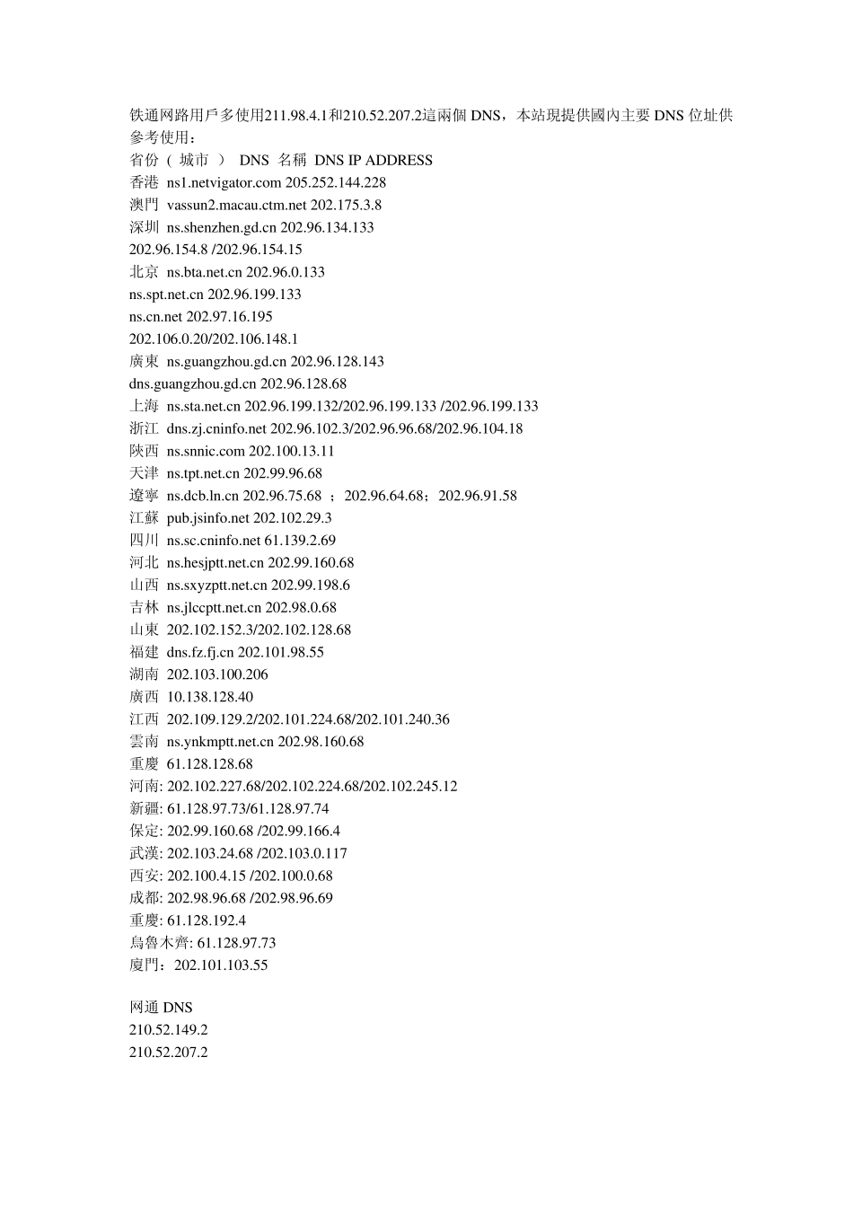 全国各地DNS服务器地址_第2页